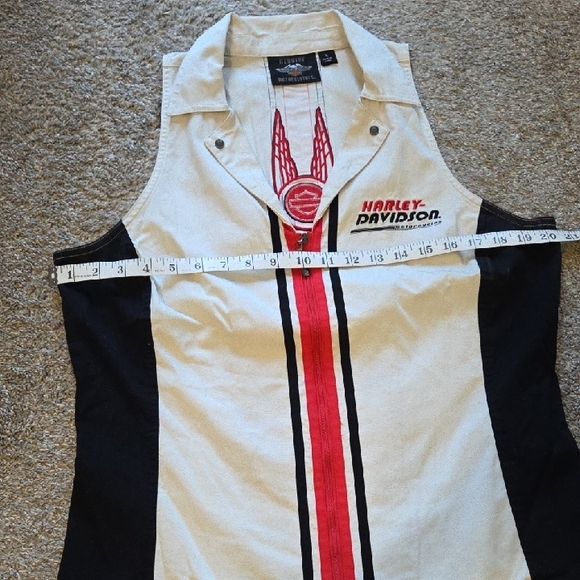 Harley-Davidson White, Black & Red Racing Zip-Front Sleeveless Top